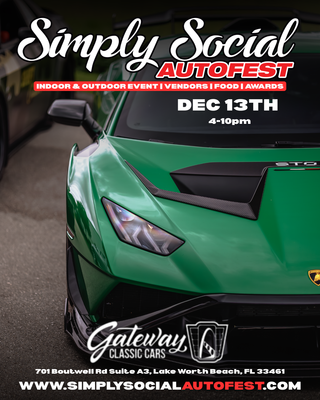 Simply Social AutoFest At Gateway Classic Cars Outdoor Dec 13th Flyer Image 
