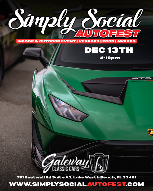 Simply Social AutoFest At Gateway Classic Cars Outdoor Dec 13th Flyer Image 